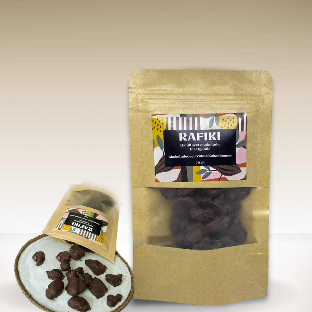 Chokolade overtrukne kakaobønner 70 g.
