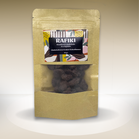 Chokolade overtrukne kakaobønner 70 g.