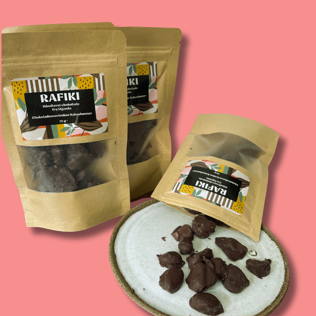 Chokolade overtrukne kakaobønner 70 g.